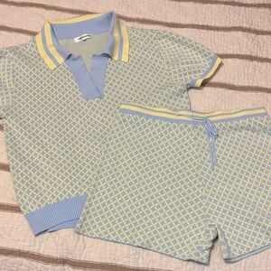 Vigoss Pastel Blue & Yellow Knit Sweater Polo and Short Set